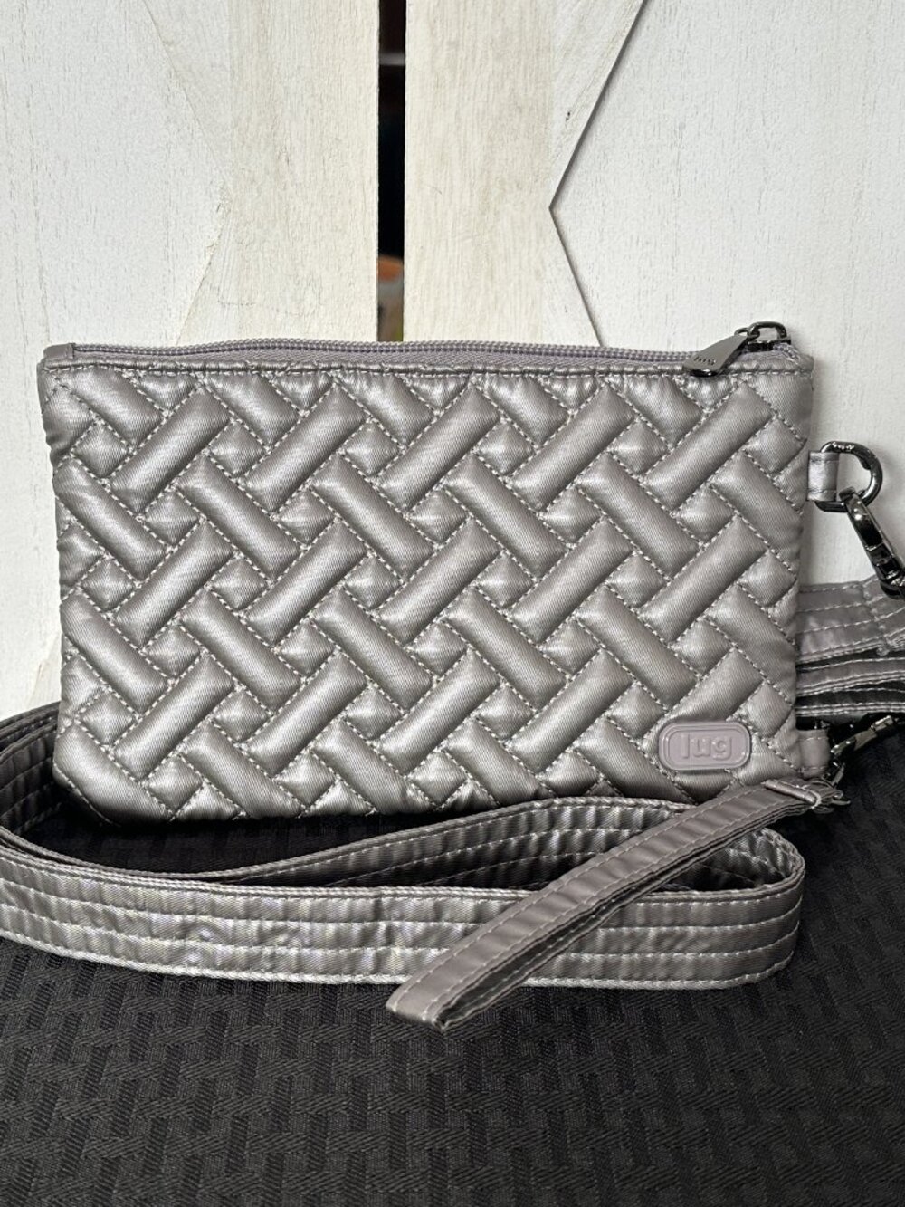Lug Peekaboo Convertible Crossbody/Wristlet Bag in Metallic Gray